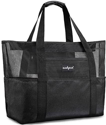 ZUXNZUX Mesh Beach Bag - Large Waterproof Beach Tote Bag with Zipper, Oversized Foldable Lightweight Family Swim Bag Vacation