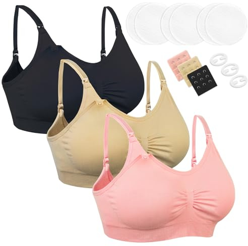 Chalier Cmfort 3 PCS Femme Allaitement Soutien-Gorge Maternité d'allaitement avec rallonges de Attache Anti-Glissement et Coussinets d'allaitement