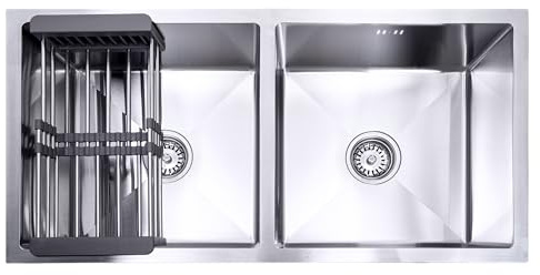 Lendo Online Lavello con stendibiancheria Acciaio Inossidabile Argento e antracite/nero Lavandino per cucina con sistema di drenaggio dell'acqua (87x44x20cm (doppio lavello, Argento)