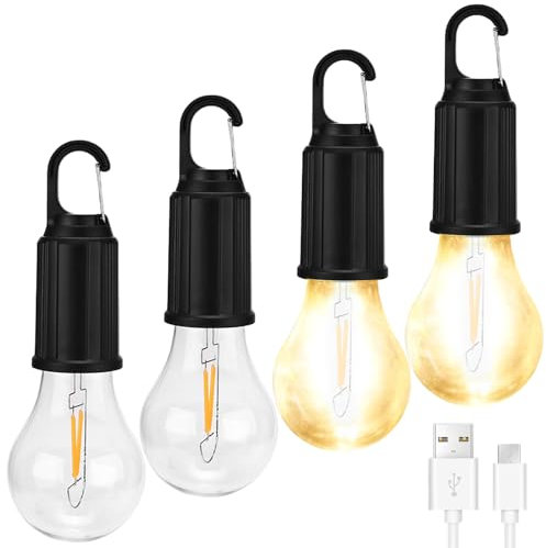 4 Stück Campinglampe, Zeltlampe, LED Camping Laterne, Wiederaufladbare Suchscheinwerfer Mit Haken, Camping lampen campinglampe aufladbar, Tragbare Zeltlampe für Camping,Abenteuer, Angeln,Notfall