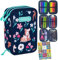 Goldkids - Federmäppchen 3 Fächer - Mäppchen für Mädchen - Federmappe 3-Fach Federtasche Gefüllte Schüleretui 46-teilig - Schulmäppchen und Hausaufgabenheft - Deer Motiv