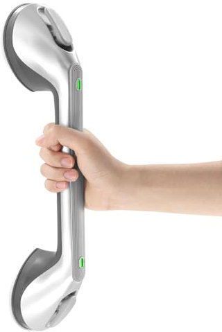Newthinking Long Suction Grab Rail for Bathroom, 16inch Suction Shower Handle with Indicator, Portable Suction Safety Grab Handle Mobility Aids for Elderly Disabled (1, Silver)