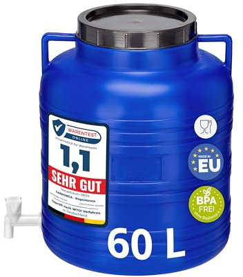 Garronda Réservoir Eau 60 litres sans BPA avec Robinet et Couvercle Idéal pour Choucroute et Salaison GD-0090, Bleu