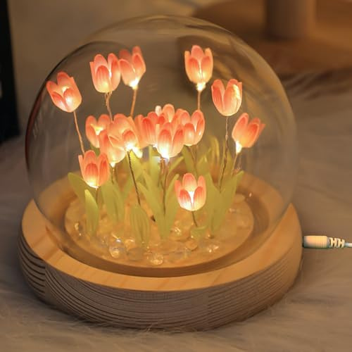 WIYETY Lampada a tulipani fai da te tulipani luce notturna: lampada da comodino tulipano, lampada da comodino, lampada da tulipano con copertura in vetro, atmosfera luce camera da letto, lampada da
