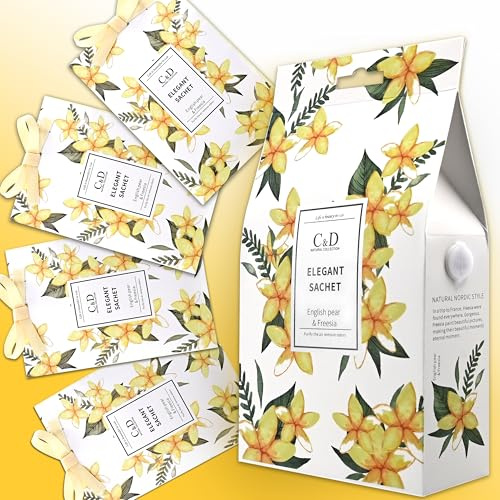 Freesia Lot de 4 sachets parfumés pour désodorisants d'armoire, sacs parfumés pour mites, tiroirs, placards, bureau, chambre à coucher, salle de bain, salon, voiture, sac de sport – Boîte cadeau
