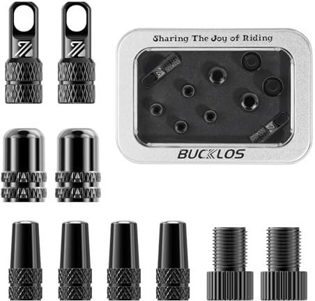 BUCKLOS Bike Tire Valve Stem Cap Set, Presta Valve and Schrader Valve Caps, Valve Cap with Valve Core Removing Function, Presta Valve Adapter, 10Pcs Fit Mountain Bike, Road Bikes