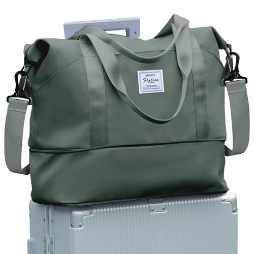 SZLX Travel Duffel Bag Weekend Bag with Trolley Sleeve,Ryanair Cabin Bag 40x30x20 Duffel Bag Wizzair,Dry & Wet Seperated Sports Gym Bag Waterproof Carry On Bag for Women Men Hospital Tote(Olive Green)