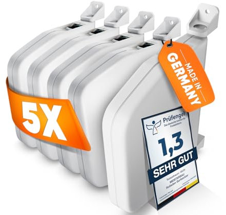 MEISTERBAU - Avvolgitore per tapparelle a parete [senza cinghia] – [Made in Germany] – 5 pezzi per tapparelle da 14 mm – Orientabile a 180° con distanza tra i fori 155 mm + video di montaggio – Bianco