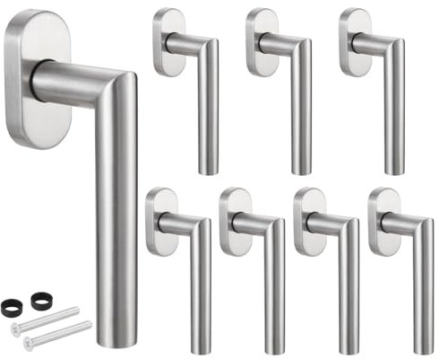 Stahlia Fenstergriffe Edelstahl gebürstet (8 Stück) Fensterolive Rasterolive Fensterbeschlag Fenstergarnitur Edelstahl Balkontürgriff Innen inkl. Befestigungsmaterial