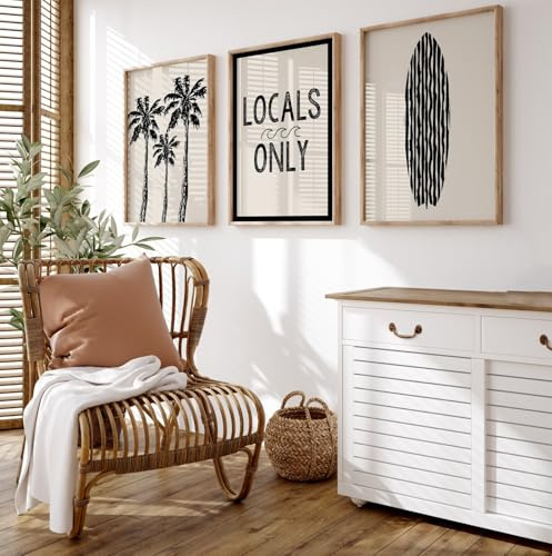 Ueiwffzo Set di 3 poster da parete in bianco e nero, palme, tavole da surf, stampe artistiche, moderne, vintage, senza cornice, per camera da letto, soggiorno, decorazione da parete (30 x 40 cm)