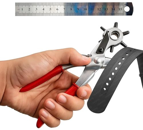 2PCS Belt Hole Puncher for Leather, Leather Hole Punch Tool with 15 cm Ruler, Adjustable Hole Puncher for Belts for Pet Collars, DIY Projects,for,Used for Shoes, Purses, etc