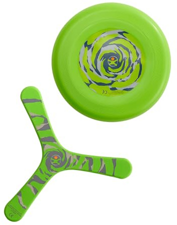 HABA Terra Kids Frisbee bumerang-set – 2 delar, lätt robust, för barn från 5 år – mjuk plast och hårt skum – säker kastning fånga – utomhusleksak för trädgårdspark, strand, boomerang