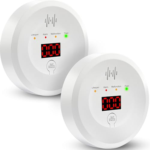 Carbon Monoxide Detector, CO Alarm with LCD Display,CO Detector Monitor with 85 dB Audible Visual Alarm for Home Safety,Replaceable Batteries Powered 2 Pack