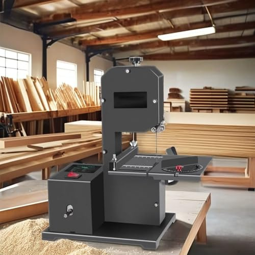 BDJSN Sierra De Cinta Portátil De Sobremesa De 800 W, Altura De Corte De 70 Mm, Profundidad De Corte De 90 Mm, Mesa Metálica Inclinable (0-45°), Incluye Hoja De 3,2 Mm, Ideal para El Hogar, Estudio