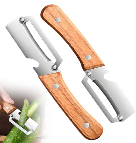 Multi-Functional Vegetable Peeler for Kitchen, 2026 New Stainless Steel Peeler with Wooden Handle and Bottle Opener, Kitchen Tool for Fruit Veggie Pumpkin, Gifts for Mom (2PCS)