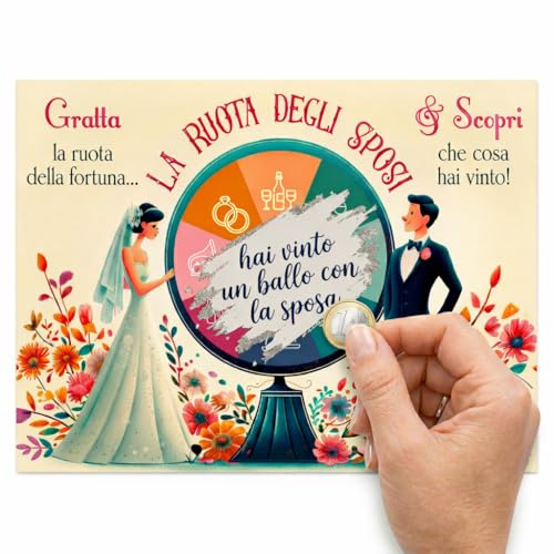 GHIBLI Gratta e Vinci Matrimonio con Ruota degli Sposi – Lotteria Matrimonio Originale per Invitati – 50 Biglietti Gioco Personalizzabili con Adesivo da grattare – Idee Intrattenimento Nozze