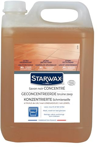 STARWAX Schwarze Seife Konzentrat mit Leinöl – Reinigt, pflegt und schützt alle Innenböden – 99 % natürliche Inhaltsstoffe – Ohne Ausspülen – Großformat 5 L für bis zu 250 Anwendungen