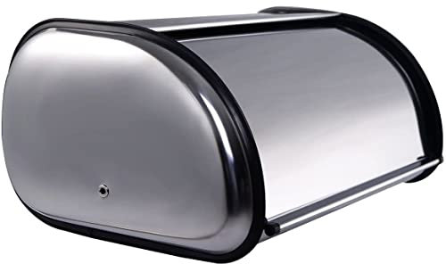The Secret Home - Panera de Sobremesa con Puerta Corredera - Alto: 18 cm x Largo: 43 cm x Profundo: 27 cm - Panera en Acero para Encimera - Recipiente Apto para Guardar Pan, Bollos, Bizcochos