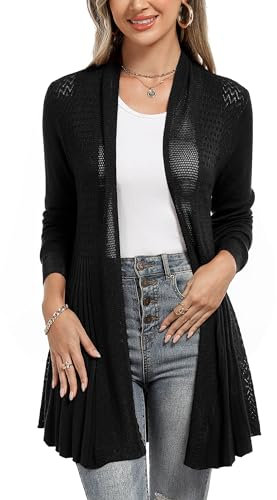 iClosam Strickjacke Damen Lang Cardigan Blaue Strickmantel Einfarbige Dünne Jacke Gestrickt Langarm Leicht Elegant