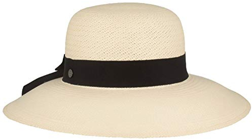 Bred original Panamahatt, stråhatt, sommarhatt av Ecuador, klocka med rosett, handflätad i Ecuador, Vit, 59/60 cm