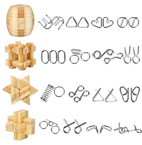 Yideng 20 Piezas Mini Rompecabezas de Metal y Juego de Rompecabezas de Madera IQ Toys IQ Test Mind Game Toys 3D Metal Wire Puzzles Truco de Magia para niños, Estudiantes y Adultos (20 Piezas)