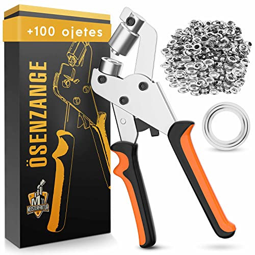 Meisterfaktur Occhiellatrice manuale con 100 occhielli ideale per tessuti, teloni e tende da sole - Sforzo minimo - (Ø interno 10mm)