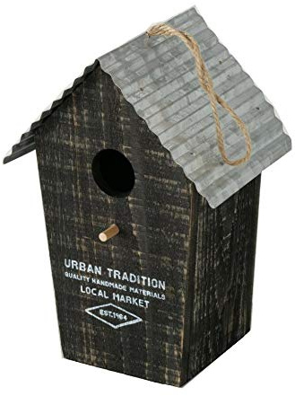 CasaJame Vogelhaus mit Zinkdach, handgefertigtes Holz, urbanes Design, Nistkasten für Garten und Balkon, schwarz, 15x12x22cm