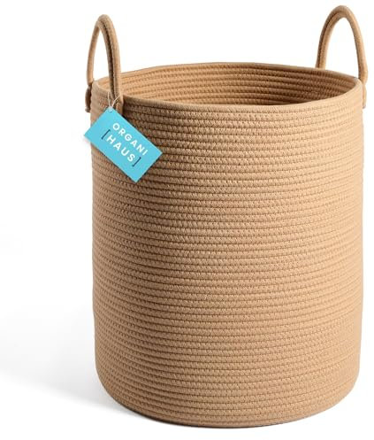 OrganiHaus Cesta Multiuso 38x45cm Miele – Contenitore con Manici in Corda Naturale per Cameretta, Lavanderia, Giocattoli o Plaid