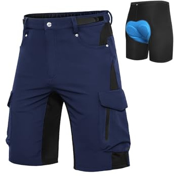 Cycorld Pantalon de VTT pour Homme, Séchage Rapide Short de VTT Pantalon Baggy de Cyclisme Respirant (Bleu Marine, L)