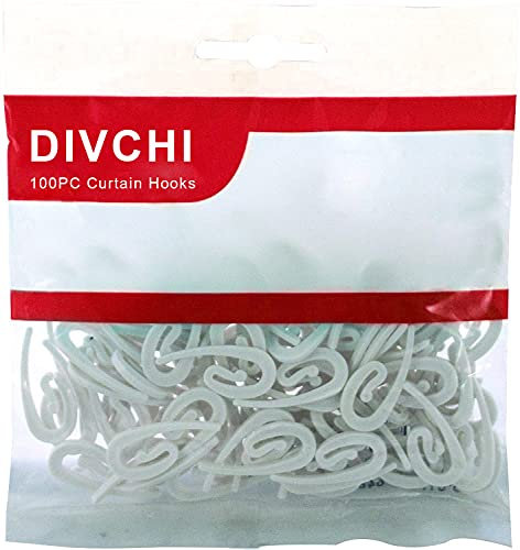 DIVCHI 100 Pack Curtain Hooks Plastic White – Premium & Heavy Duty Drapery Hooks - Ideal for Windows, Doors & Shower Curtains - Fits All Types of Curtains