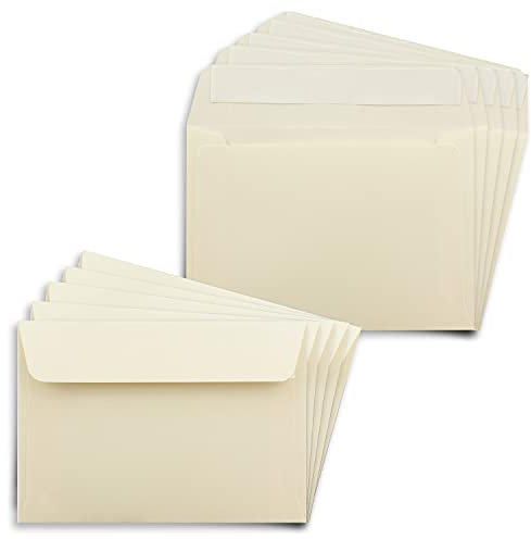 50x Briefumschläge DIN C6 in Beige (Creme) mit Haftklebung - 11,4 x 16,2 cm - 120 g/m² - Briefkuvert ideal für Briefe und Einladungen
