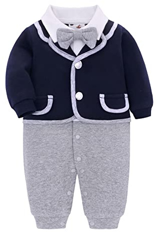famuka bébé garçon Smoking Nouveau-né Costume baptême Mariage séance Photo bébé vêtements (Marin, 6M)