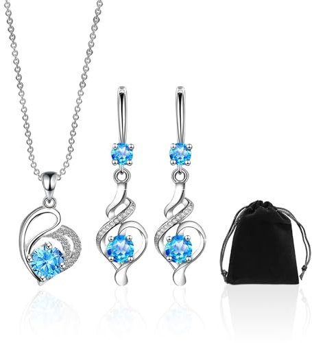 1 Stück blaue Diamantohrringe, 1 Stück blaue Diamanthalskette, 1 Stück Schmuckbeutel, Ohrhänger für Damen, Ohrhänger aus Sterlingsilber, hypoallergene Ohrhänger, Schmuckset