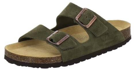 AFS-Schuhe, 3100 Bekväma herrsandaler, läder, hemma- och affärssandaler tillverkade i Tyskland, Mossa, 42 EU