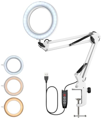 YGiTK Förstoringsglas lampa 8X, 72 LED-lampa professionell förstoringsglas bordslins 3 färger och 10 ljusstyrkenivåer - för perkosmetolog/smink/arbete/läsning