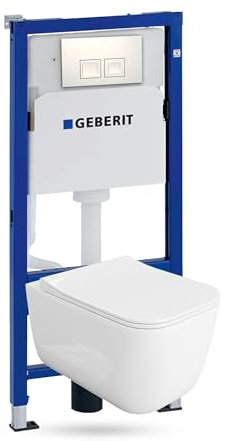 Lavita Duofix Basic Vorwandelement + Wand Tiefspül WC Shak Weiß Spülrandlos + WC Sitz+ Bedienplatte Delta 25 Weißer Knopf Komplettset Unterputz Spülkasten Toilette Komplett Sett WC