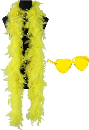 Feather Boas Set, 2M Feather Boa Fancy Dress for Women Dancing Party Props Feather Boa with Heart Sunglasses Decoration Accessories Supplies for Wedding Celebration, Rave Party, Cosplay