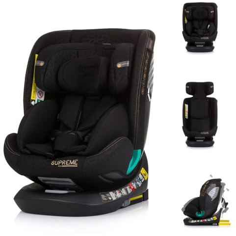 Chipolino barnstol i storlek Supreme (40–150 cm) justerbar roterbar Isofix, färg: svart