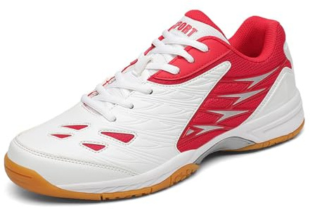 Hixingo Badminton Shoes Men Tennis Shoes Men Womens, Lightweight Badminton Trainers Shoes 5-13 UK Anti-Slip and Shock-Absorbing Squash Shoes for Volleyball, Table Tennis, Tennis, Badminton Red