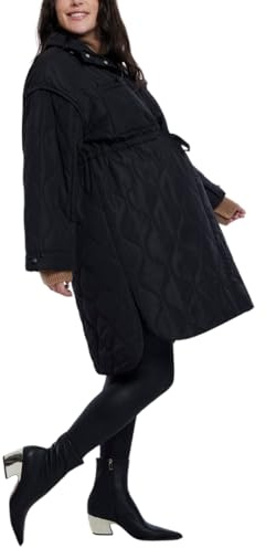 Motherhood Maternity Women's Quilted Pregnancy Long Puffer Jacket, Black, Medium