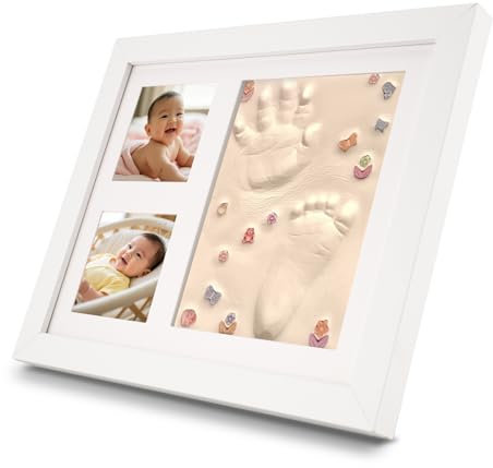 GrueGard Set de huellas de manos y pies para bebés, molde en yeso para recién nacidos con marco de madera, conjuntos de recuerdos de huellas para bebés, huella de patas para gatos y perros, regalo per