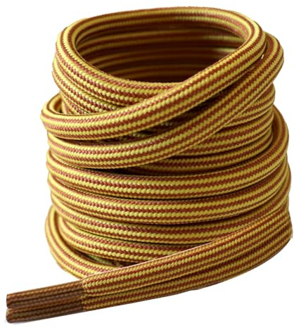 SUBAUM - 2 Pares Cordones Redondos para Zapatos de Senderismo, Botas de Trabajo, Caminatas y Seguridad - Cordones Resistentes y Reforzados para Timberland, Amarillo y Marrón a Rayas - 100CM