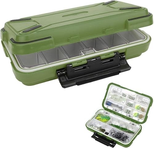 Fishing Tackle Box, ABS Waterproof Fishing Storage Box, Small Compact Lure Storage with 30 Removable Compartments for Hooks, Baits, Beads and Small Tools (Green)