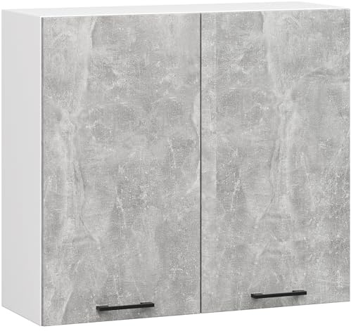 AKORD | Armoire de Cuisine Suspendue - Oliwia 80 cm H720 | Meuble avec 2 Portes | Armoire de Rangement | 80 x 30 x 72 cm | Blanc & Béton