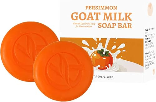 Jabón de Leche de Cabra de Caqui, Limpiador de Baño Desodorante, Pastilla de Jabón de Caqui para Controlar el Olor Corporal, Suaviza la Piel e Ilumina, para Todo Tipo de Piel