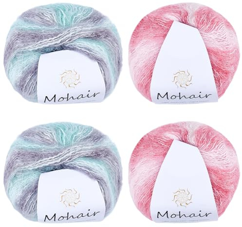 CABODYALS 100G 4 gomitoli 2 colori Sfumati colonneto per Uncinetto Segmento Morbido colonneti di Mohair Tinti Arcobaleno Gomitoli per Cucire Filo Colorato Sfuso per Lavorare A Maglia A Mano Coperte Te