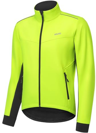 ARSUXEO Chaqueta de ciclismo para hombre Chaqueta cortavientos Forro polar Softshell Abrigo de invierno Forro polar con 5 bolsillos 24A Verde XL