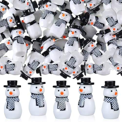 RoundFunny Paquete de 50 figuras de muñeco de nieve en miniatura de Navidad, adornos de muñeco de nieve de resina para recuerdos de fiesta, figuras de Navidad para decoración de mesa de paisaje de