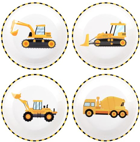 Adecortalk 48 Pcs Construction Paper Plates Construction Birthday Party Supplies 6.8'' Disposable Dinnerware Plates for Boys Construction Excavator Truck Birthday Baby Shower Party Supplies