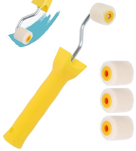 Set Rulli Pittura Piccoli, Mini Rullo Pittura con Manico, Rullo Pittura Piccola Rulli per Verniciare, per Ritoccare Bordi o Angoli (1 pennello + 4 rulli)